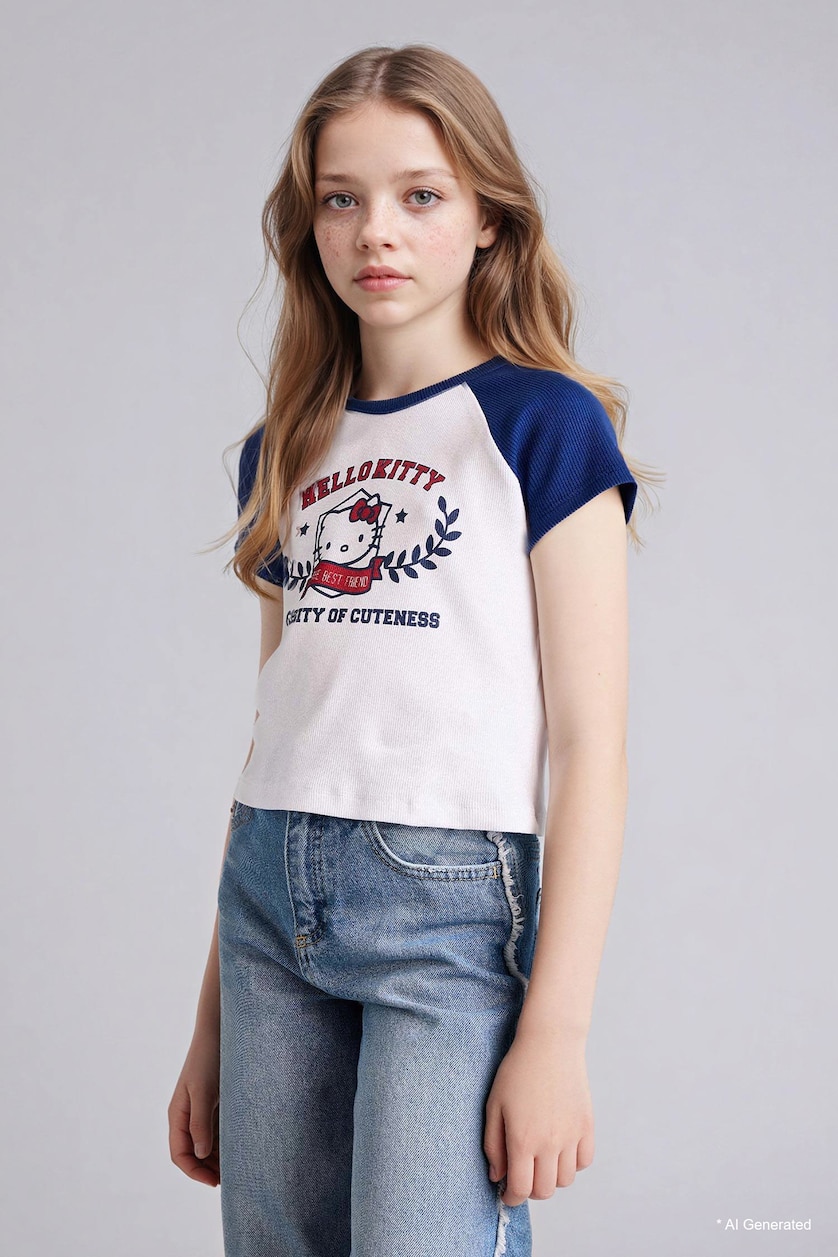 Girls & Teens White Girl Hello Kitty Fitted Ribbed T-Shirt