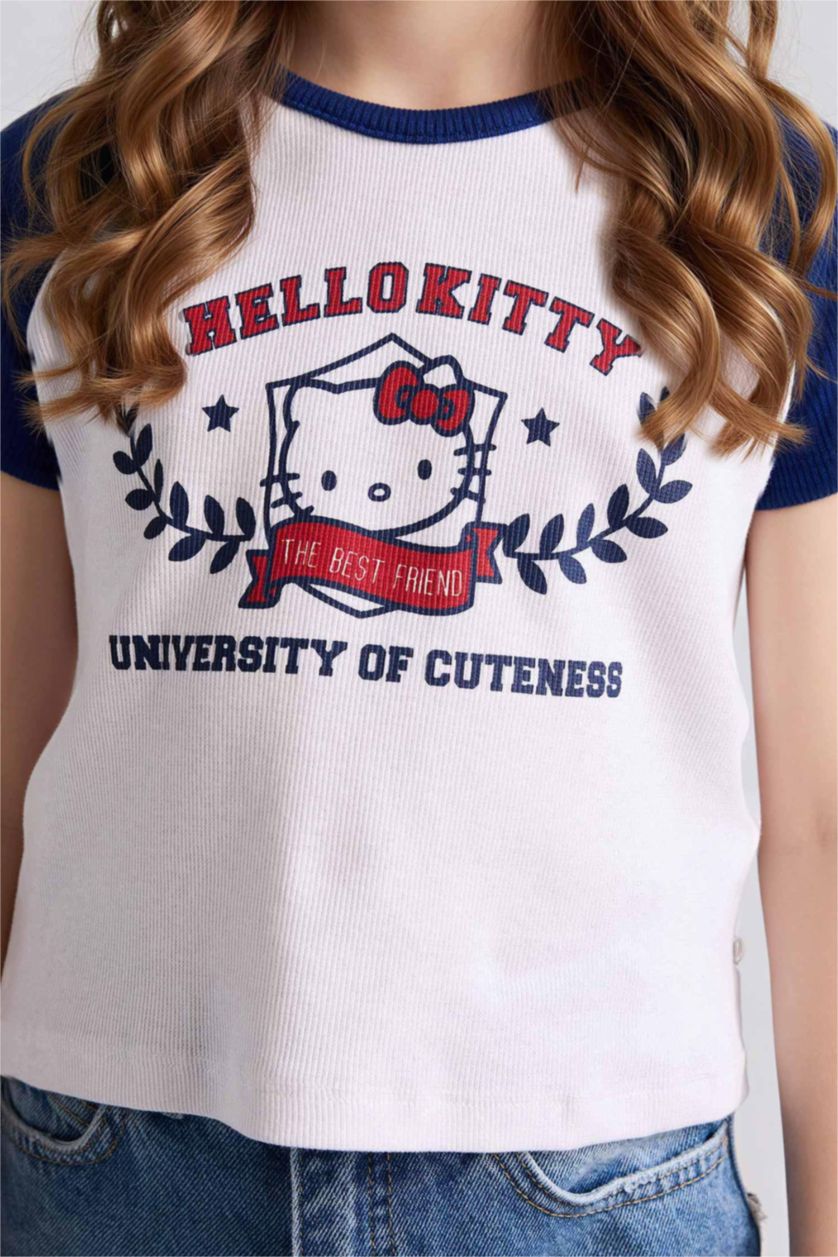 GIRLS & TEENS White Girl Hello Kitty Fitted Ribbed T-Shirt