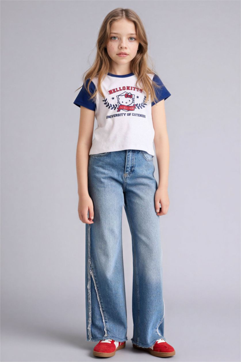 Kız Çocuk - Genç Kız Beyaz Hello Kıtty Fıtted Ribana Tişört Kız Çocuk