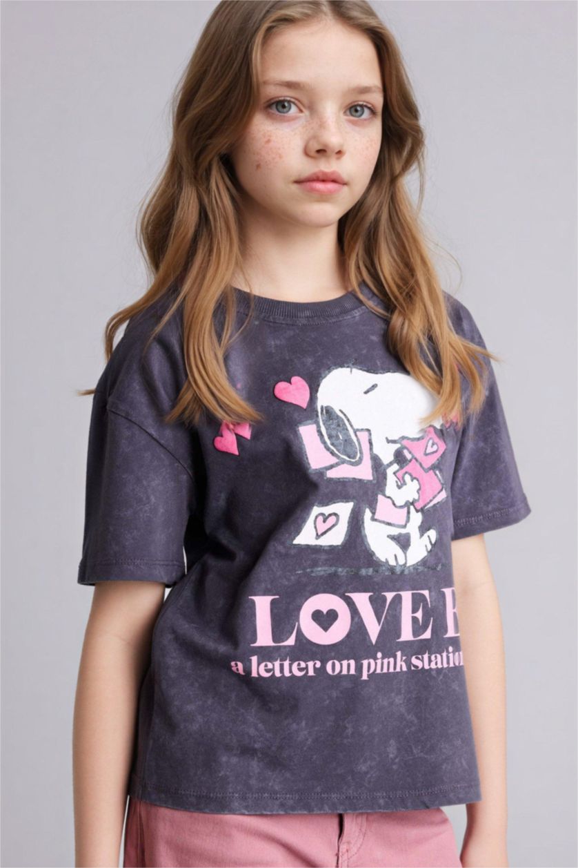 Girls & Teens Anthracite Relax Fit Snoopy Licensed Short Sleeve T-Shirt