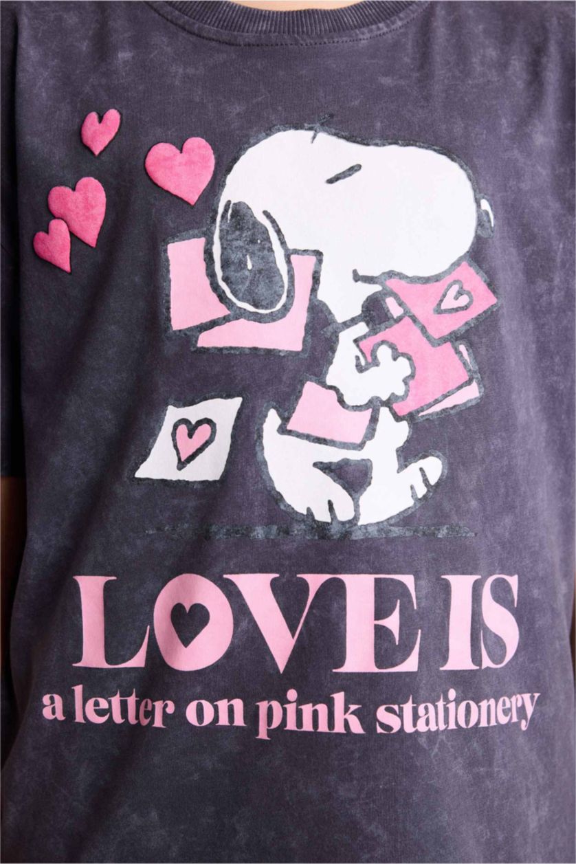 Girls & Teens Anthracite Relax Fit Snoopy Licensed Short Sleeve T-Shirt