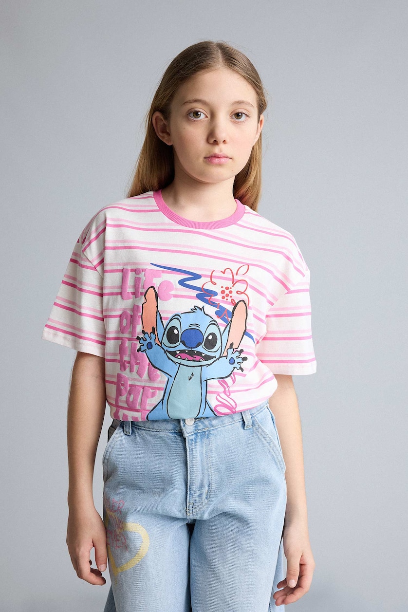 Young Girls - Teen Girls Ecru Girl Disney Lilo & Stitch Oversize T-Shirt