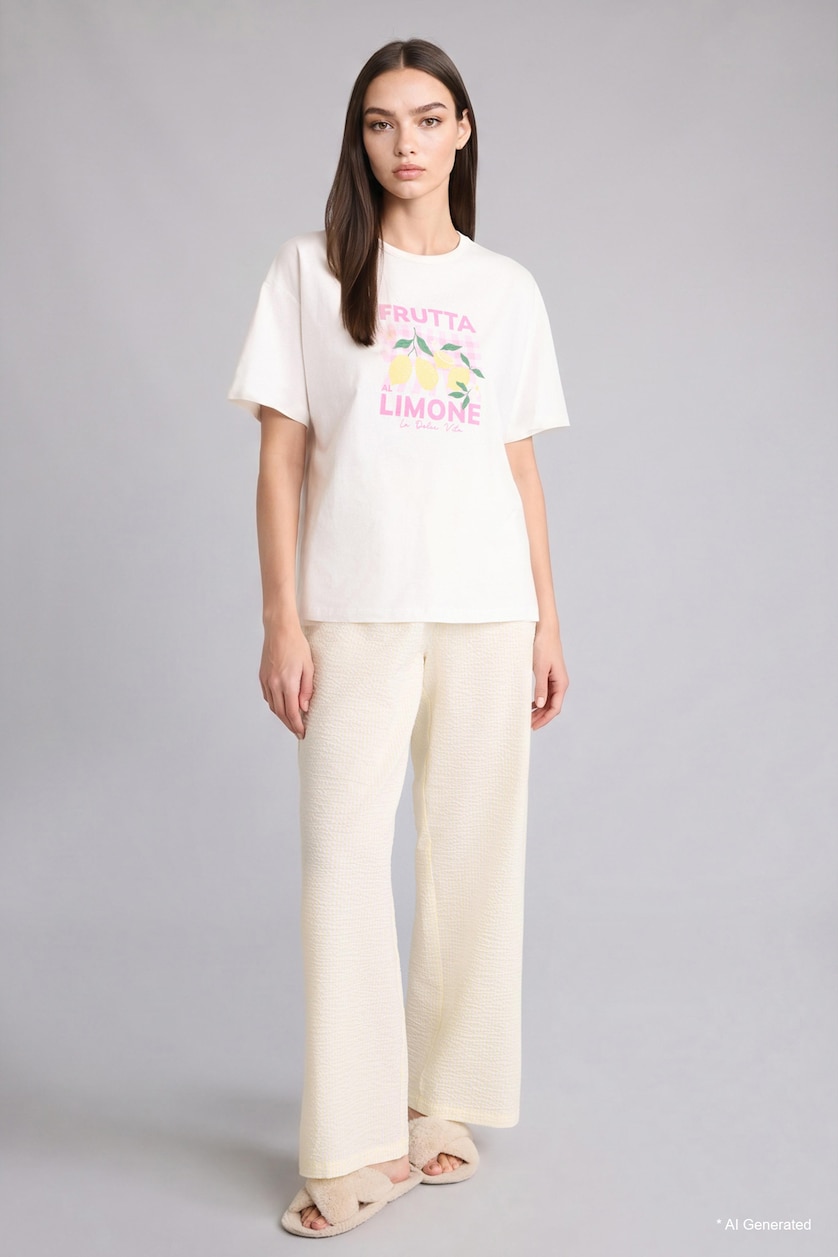 FEMME Jaune Pantalon en tissu tissé long Coupe régulière