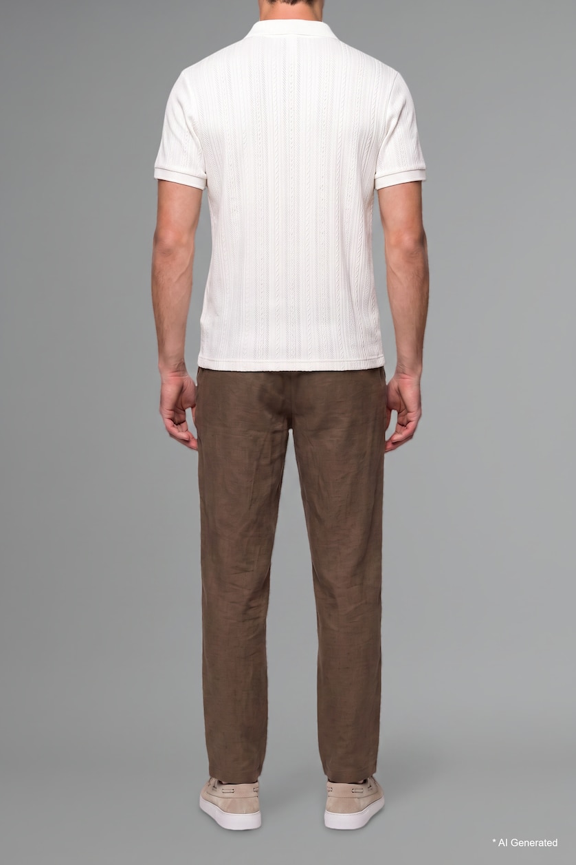 Man Teak Straight Fit Elastic Waist Kaki Trousers