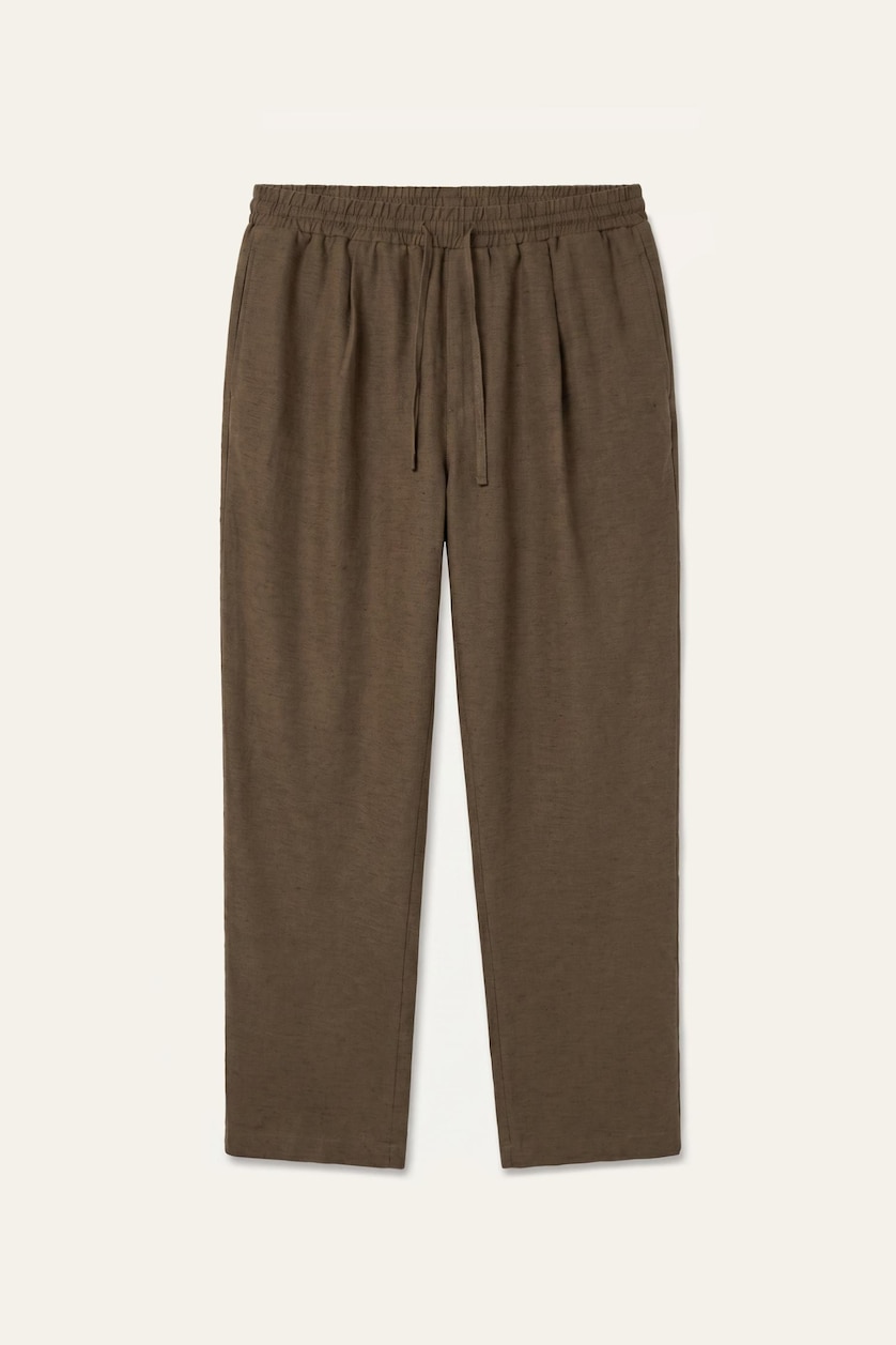 Man Teak Straight Fit Elastic Waist Kaki Trousers
