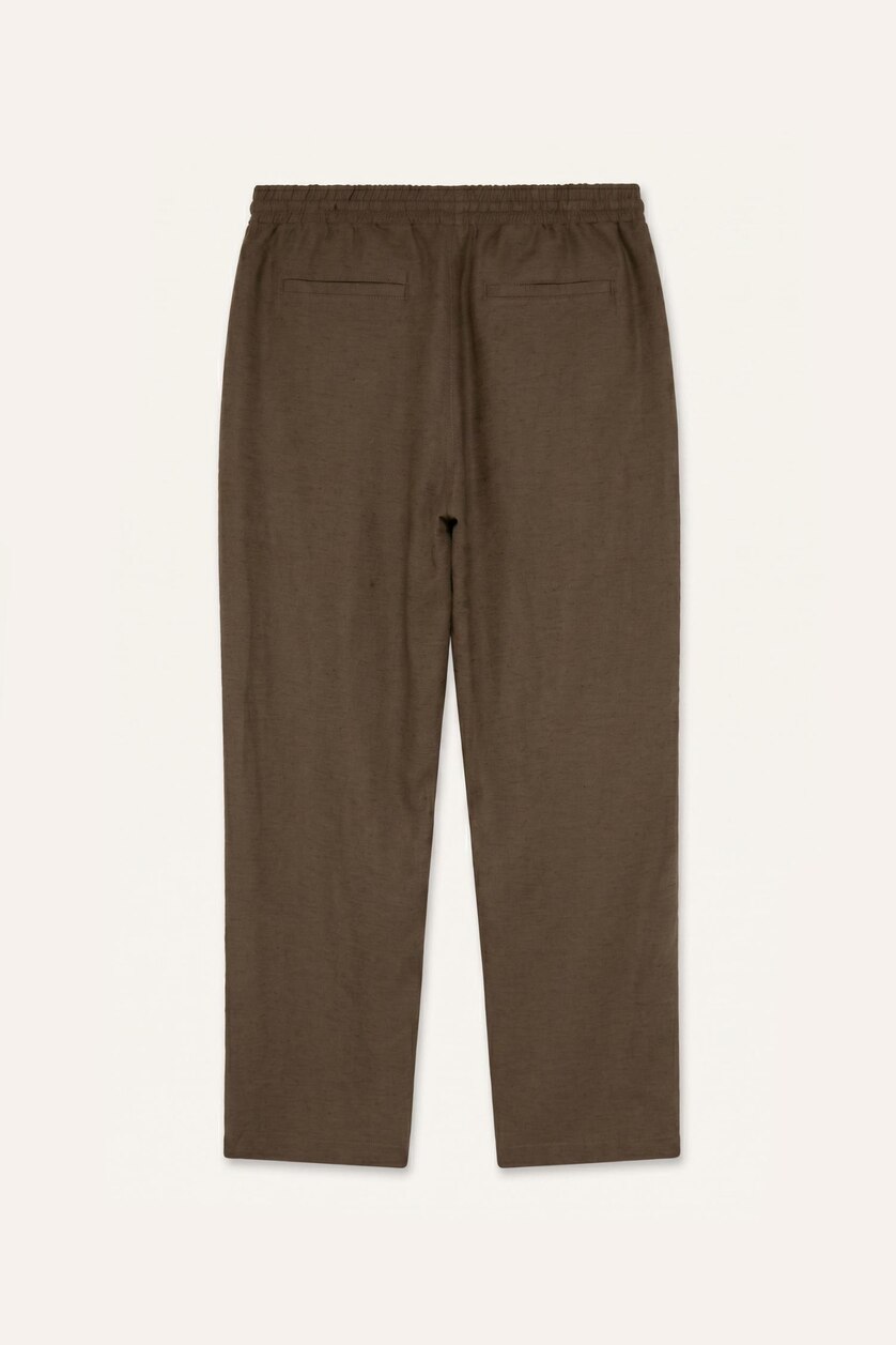 Man Teak Straight Fit Elastic Waist Kaki Trousers