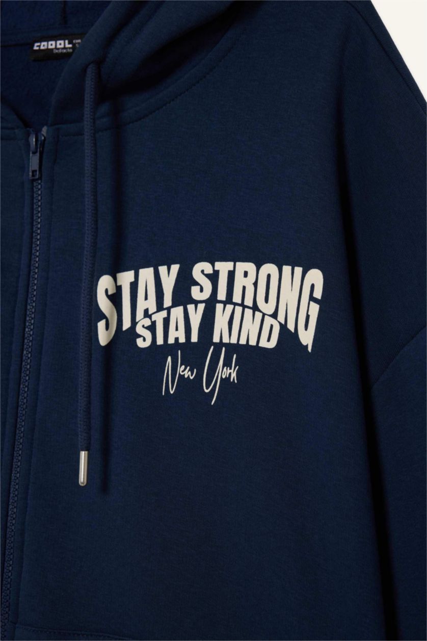 WOMAN NAVY Oversize Fit Printed Thick Fabric Cardigan