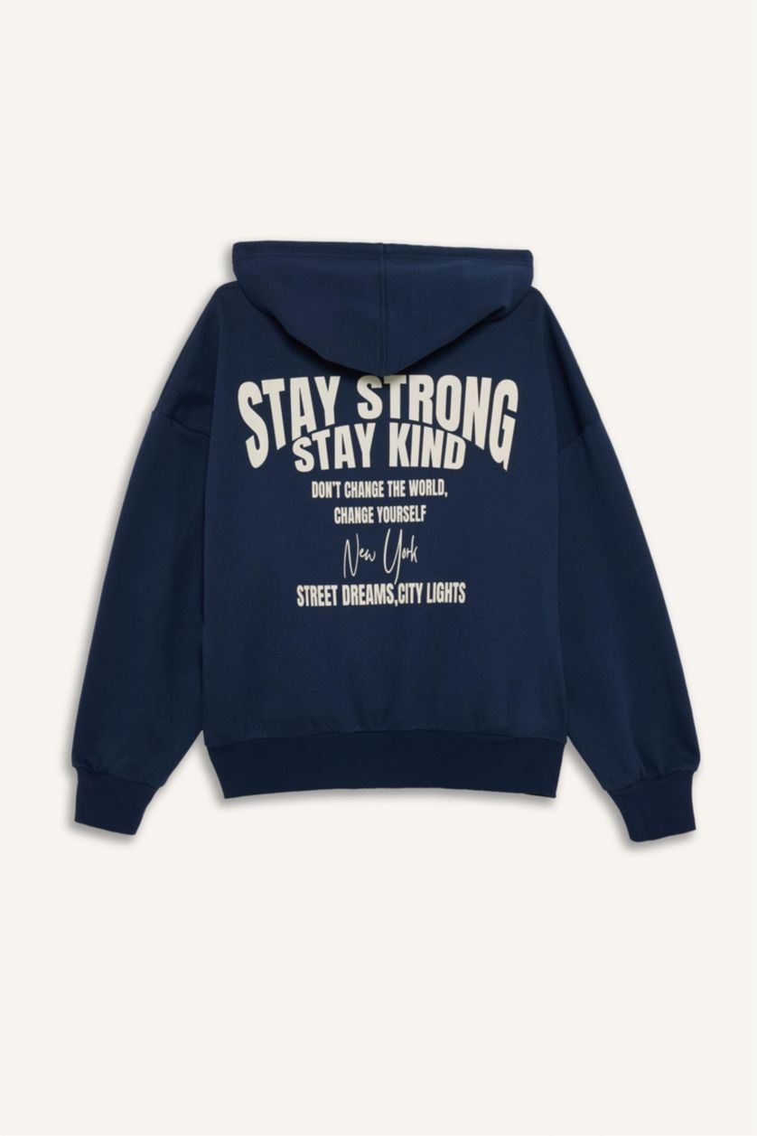 WOMAN NAVY Oversize Fit Printed Thick Fabric Cardigan