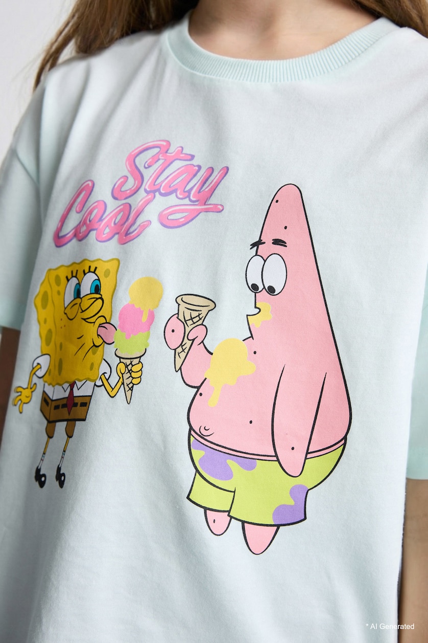 GIRLS & TEENS Aqua Girl Oversize Fit SpongeBob Licensed Short Sleeve T-Shirt