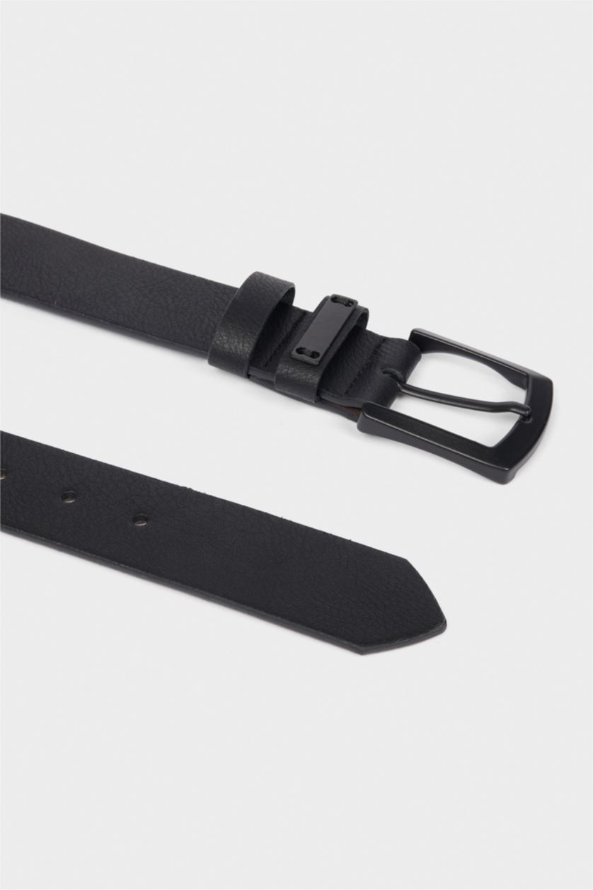 Erkek Siyah Erkek Dikdörtgen Toka Suni Deri Jean Kemeri