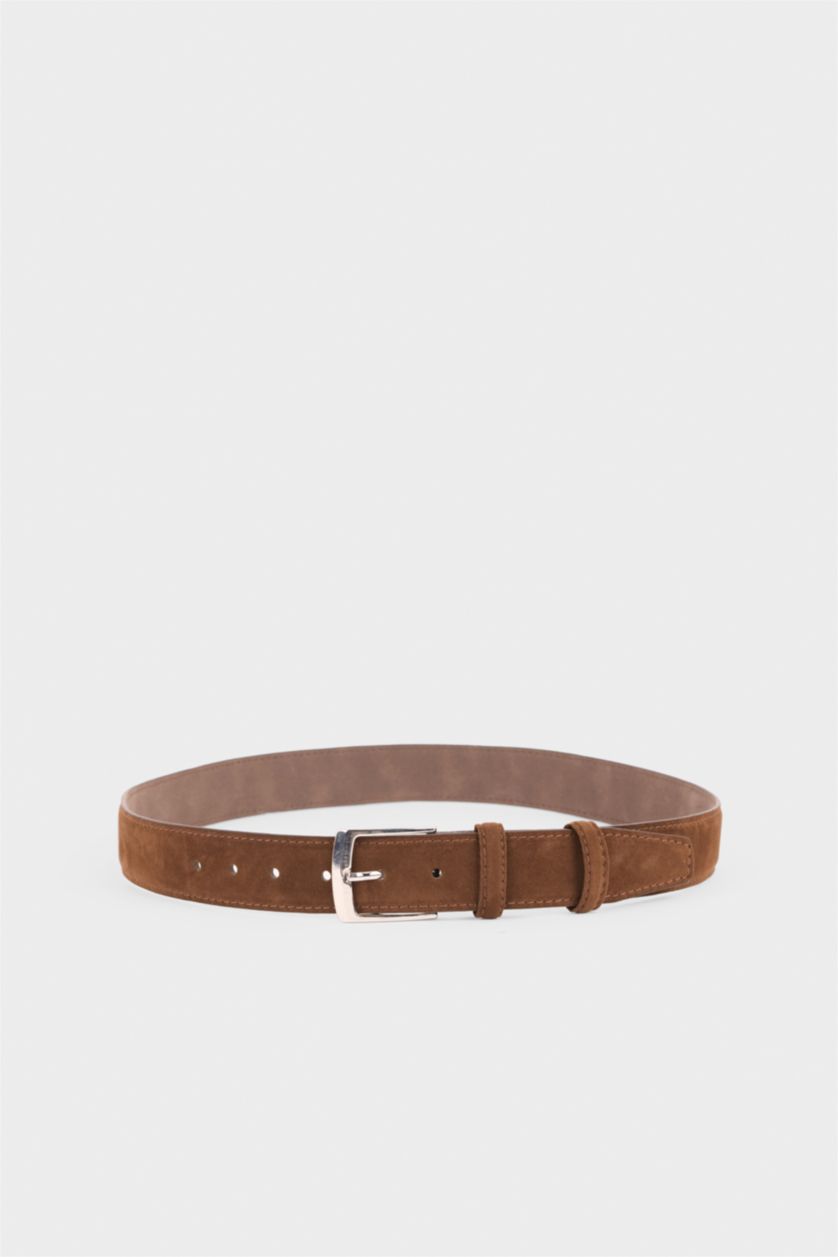 Men Brown Man Rectangle Clasp Faux Leather Jean Belt
