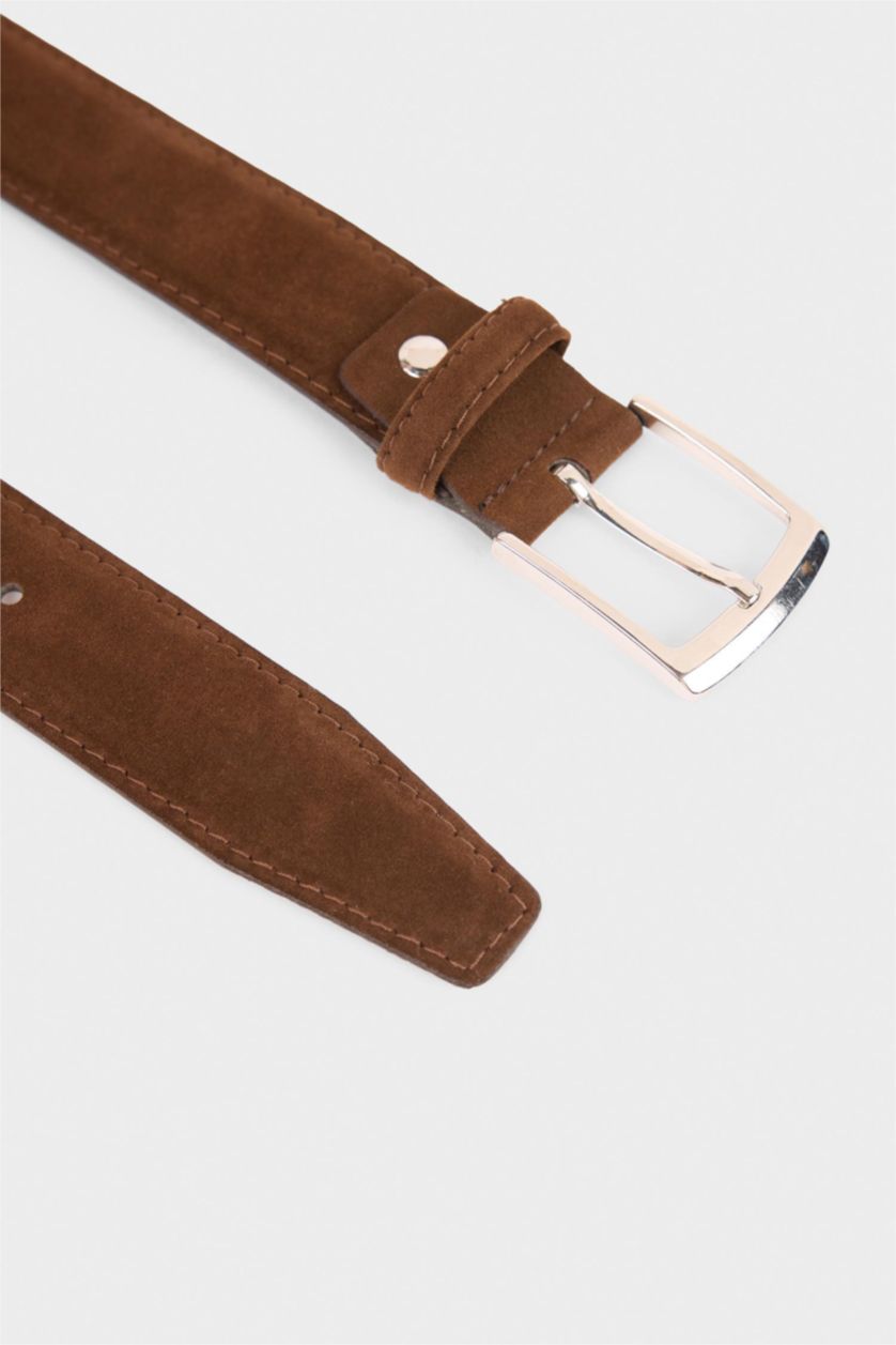 Men Brown Man Rectangle Clasp Faux Leather Jean Belt