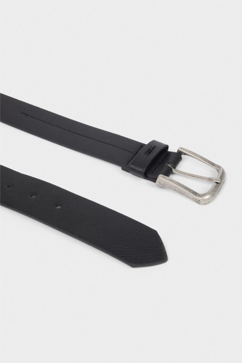 Erkek Siyah Erkek Dikdörtgen Toka Suni Deri Jean Kemeri