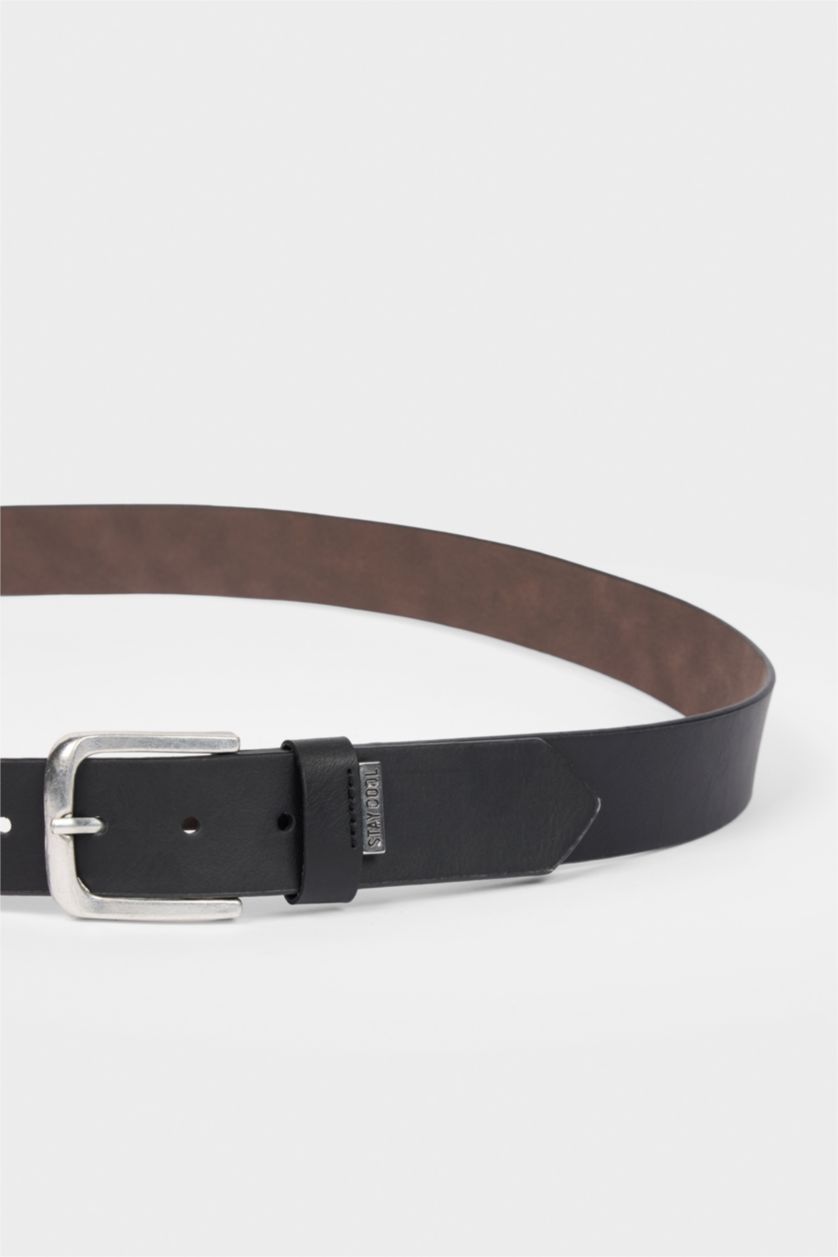 Erkek Siyah Erkek Dikdörtgen Toka Suni Deri Jean Kemeri