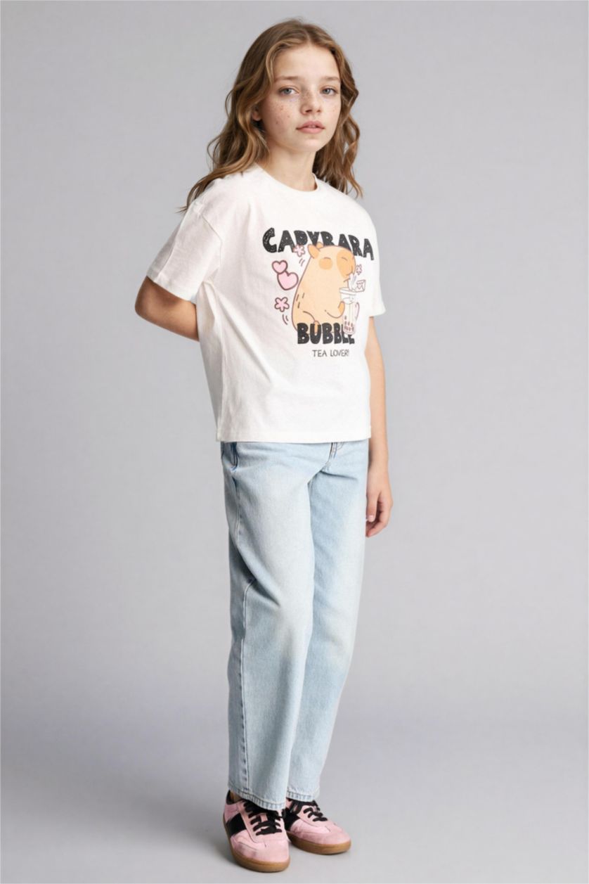 GIRLS & TEENS Ecru Relax Fit Short Sleeve T-Shirt