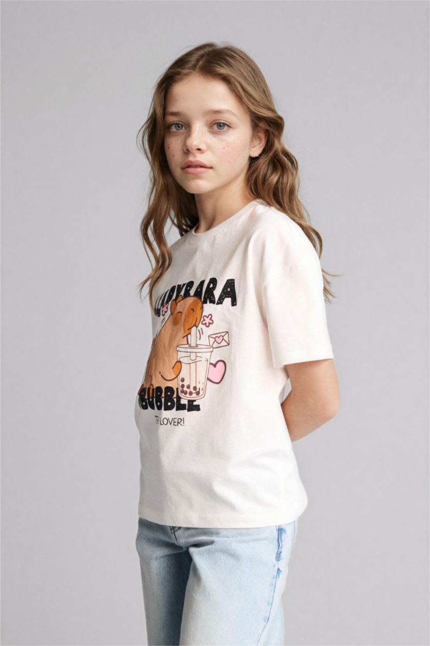 GIRLS & TEENS Ecru Relax Fit Short Sleeve T-Shirt