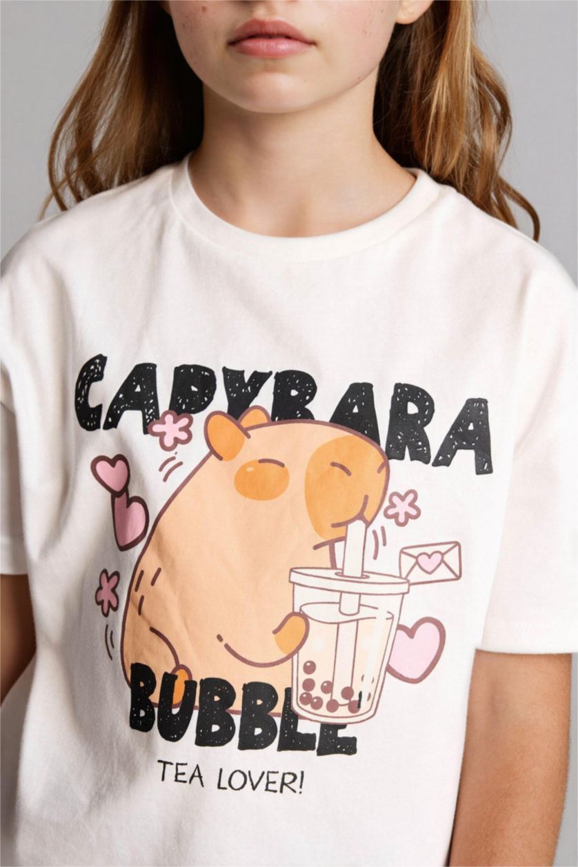 GIRLS & TEENS Ecru Relax Fit Short Sleeve T-Shirt