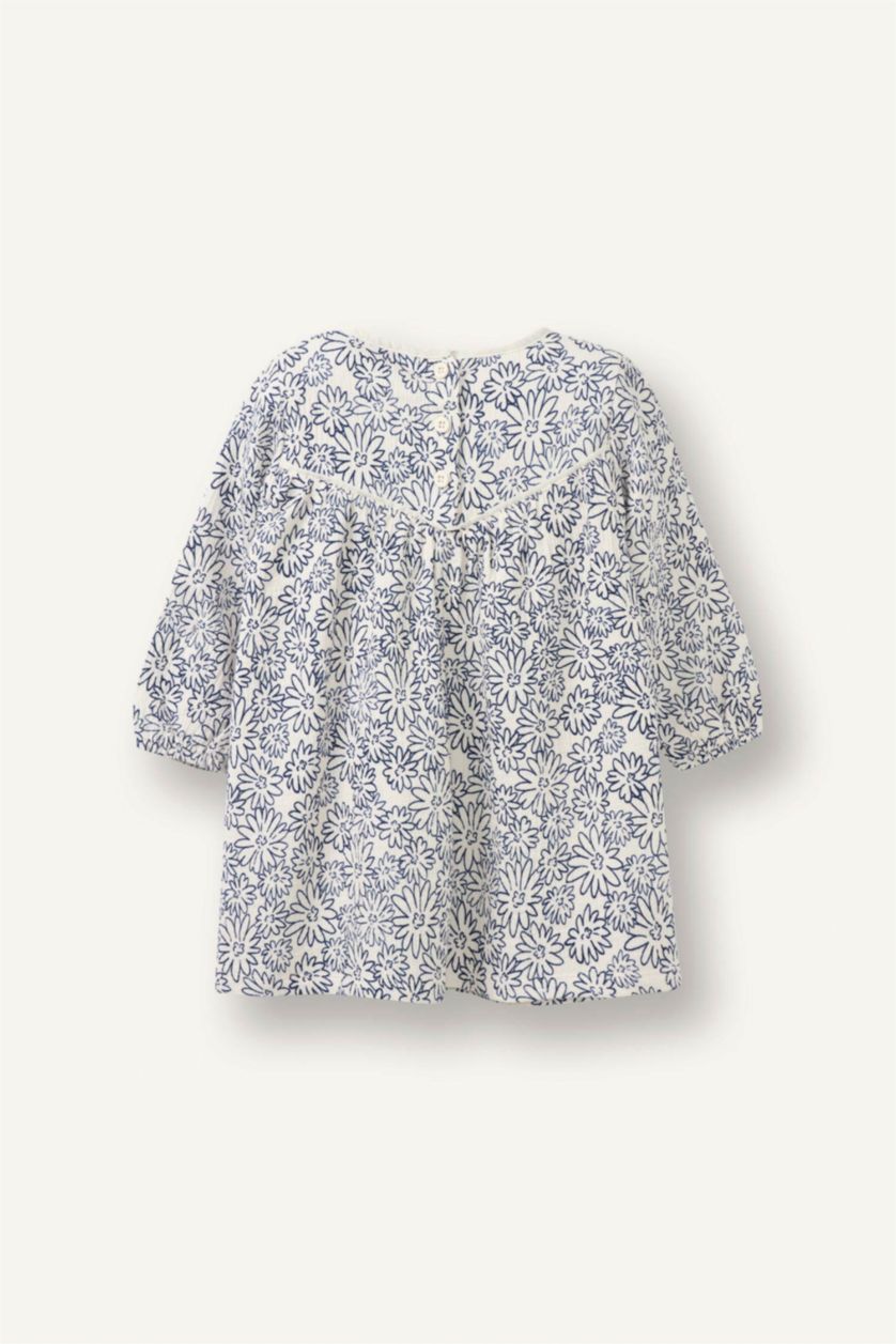 طفلة صغيرة أبيض فستان بيبي بناتي موسلين ردن طويل بياخة مستديرة