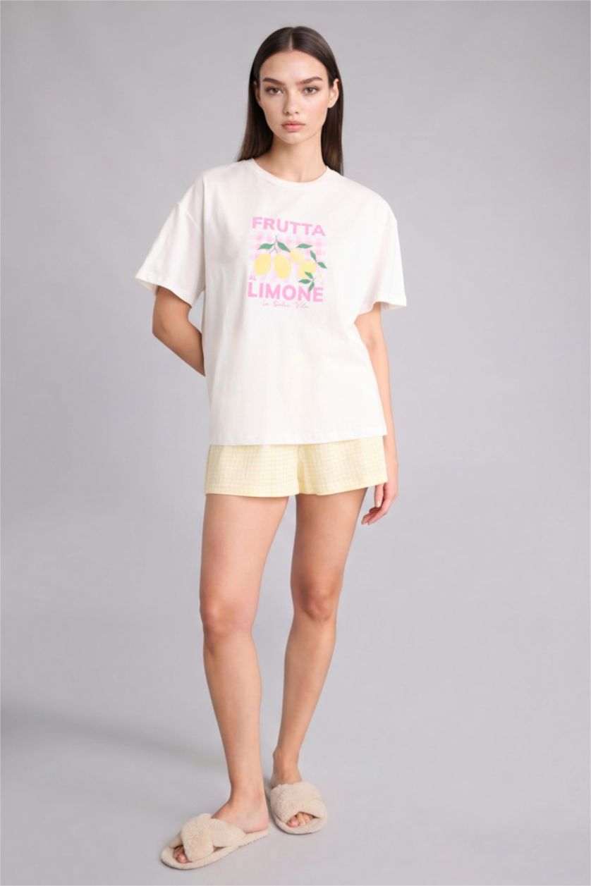 Kadın Sarı Regular Fıt Kısa Kollu 2'li Takım