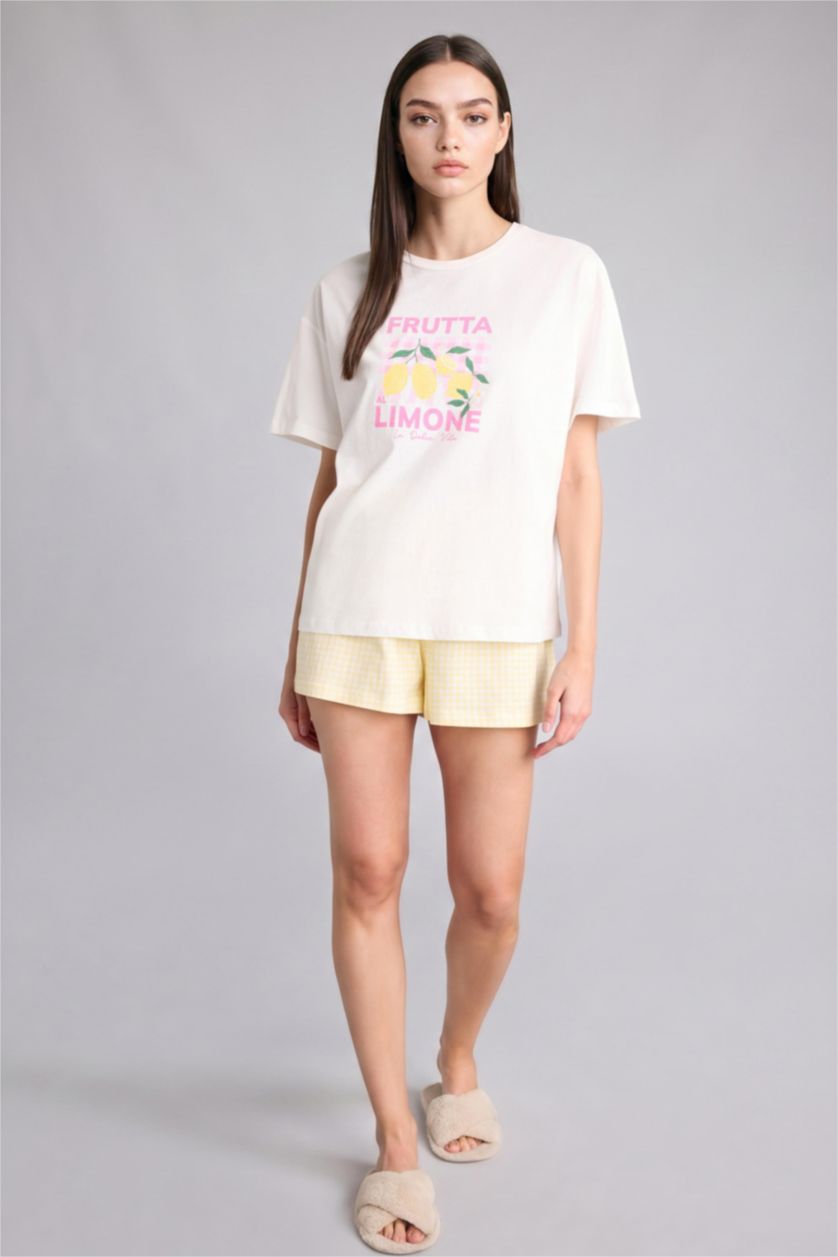 Kadın Sarı Regular Fıt Kısa Kollu 2'li Takım