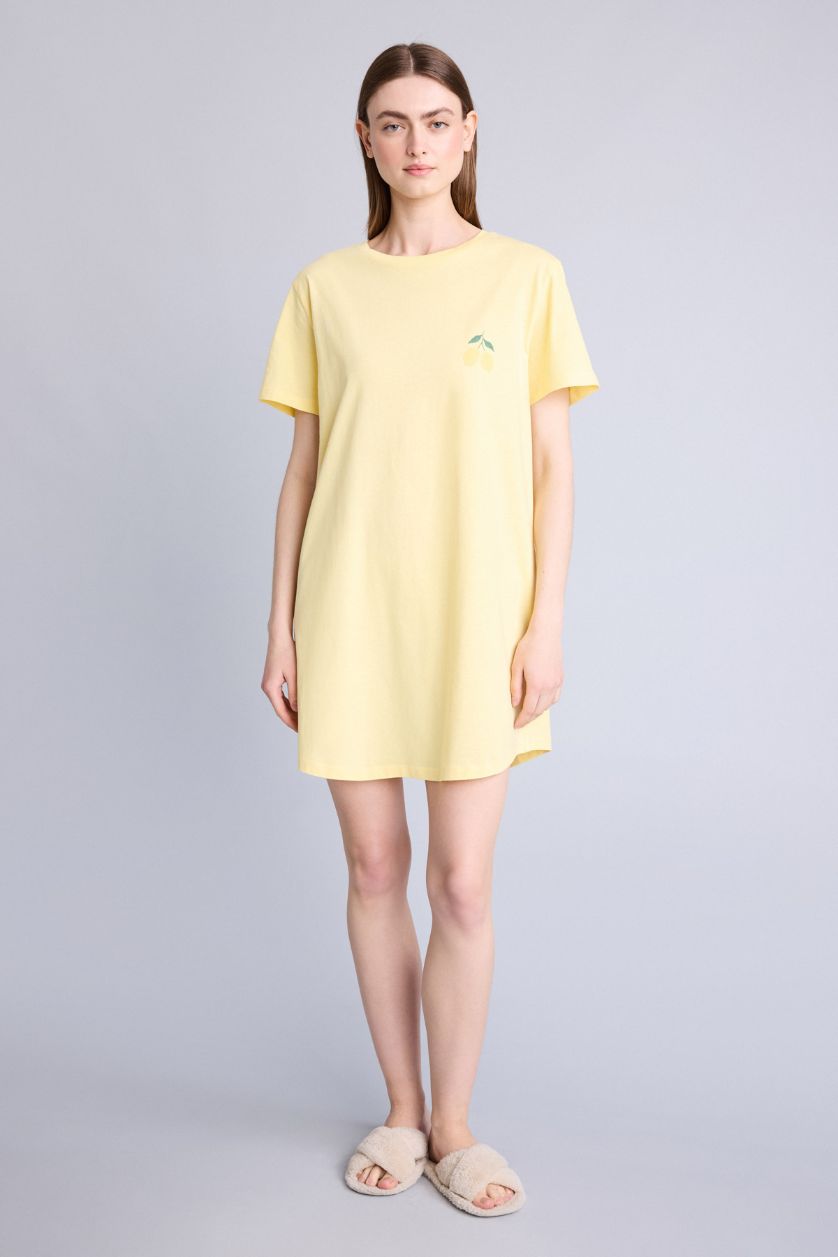 Женщины Желтый Платье Regular Fit с круглым вырезом и коротким рукавом