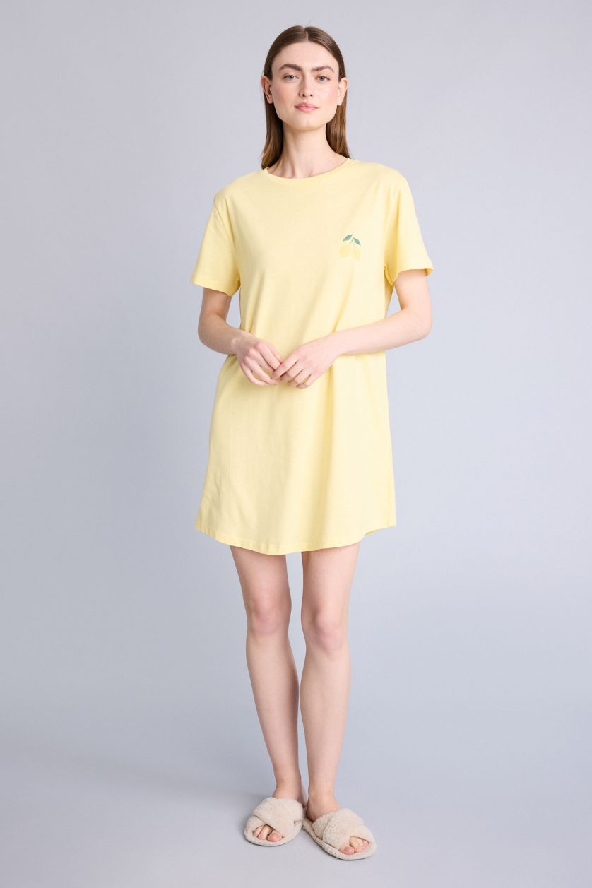 Женщины Желтый Платье Regular Fit с круглым вырезом и коротким рукавом
