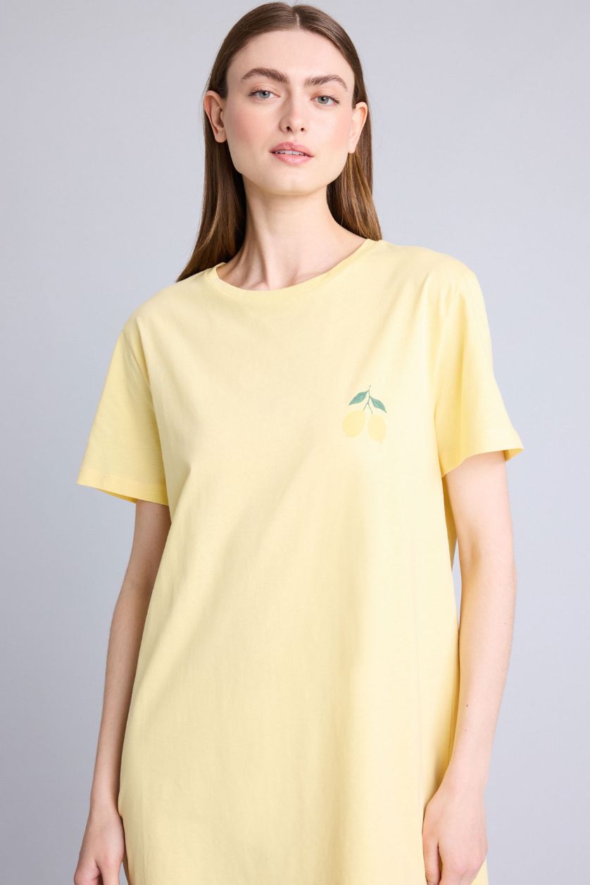 Женщины Желтый Платье Regular Fit с круглым вырезом и коротким рукавом