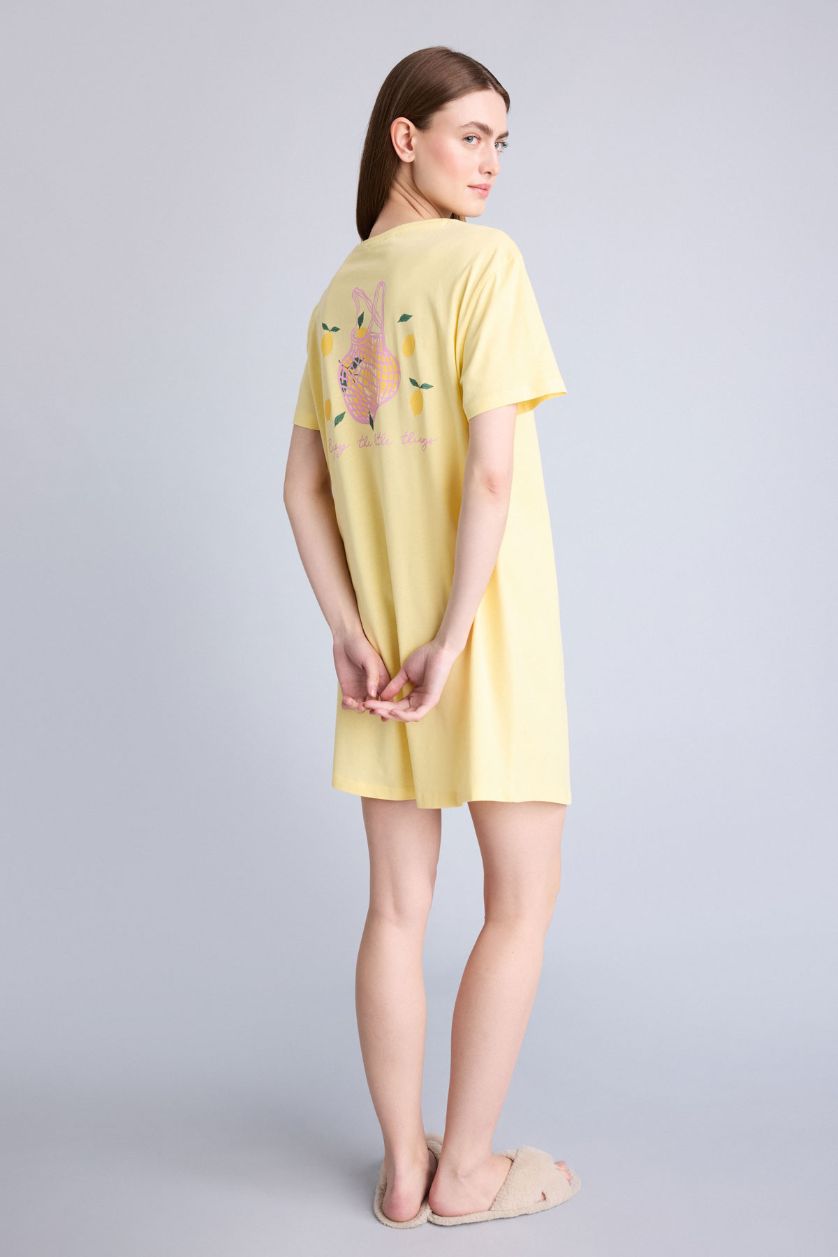 Женщины Желтый Платье Regular Fit с круглым вырезом и коротким рукавом