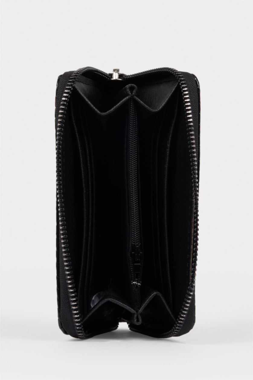 Kadın Siyah Kadın Gofre Dokulu Cüzdan