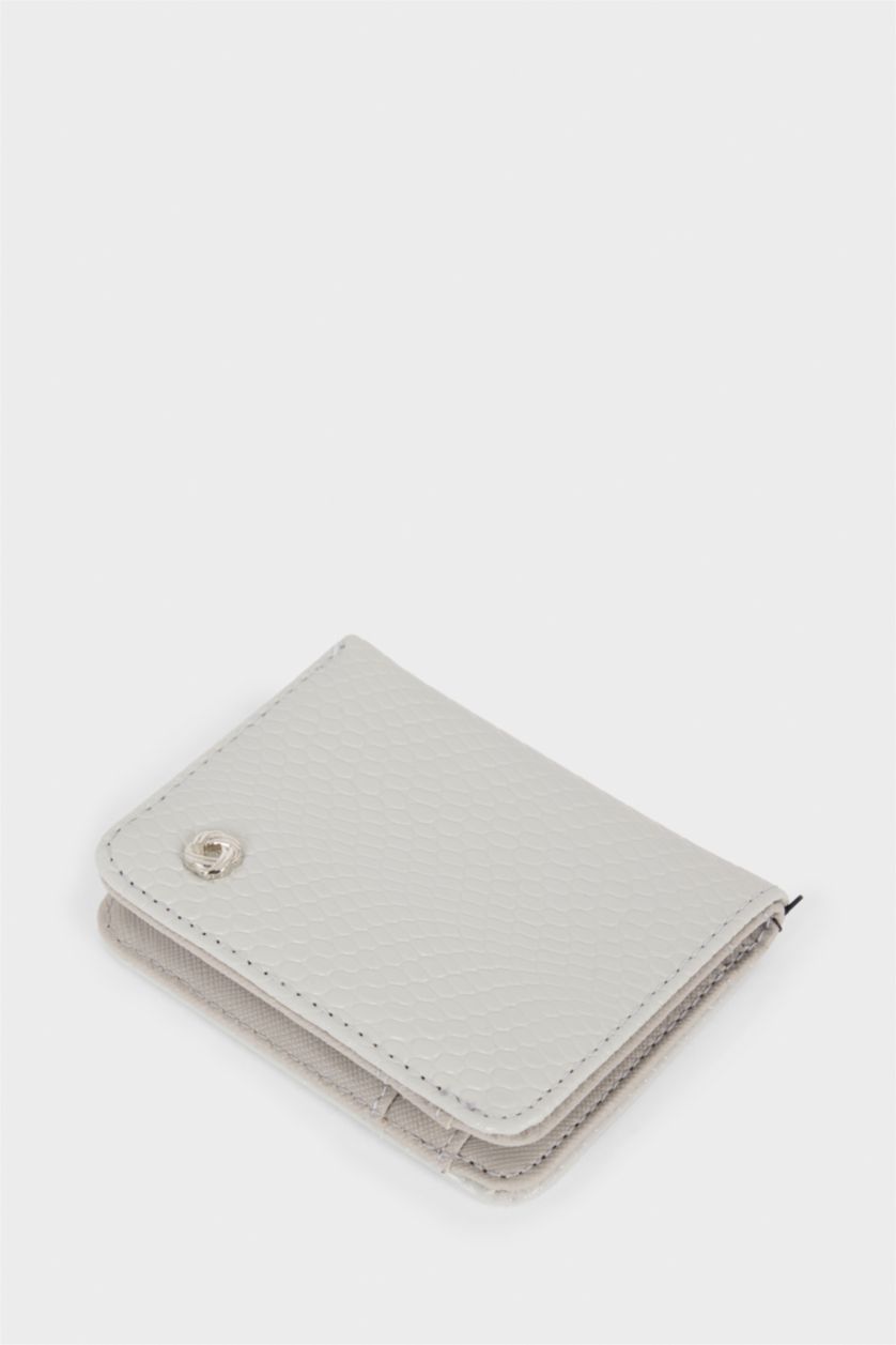 Women Grey Woman Faux Leather Business Card Wallet