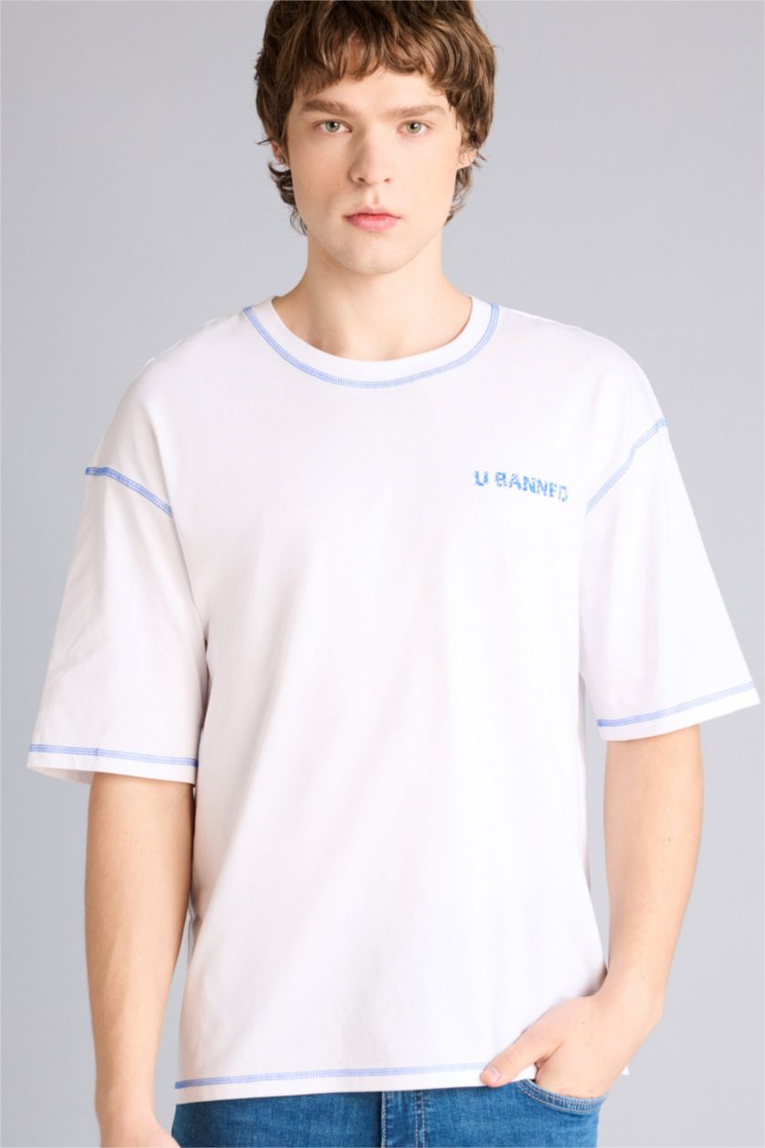 Ерлер ақ 100% мақта Boxy Fit баспалы футболка