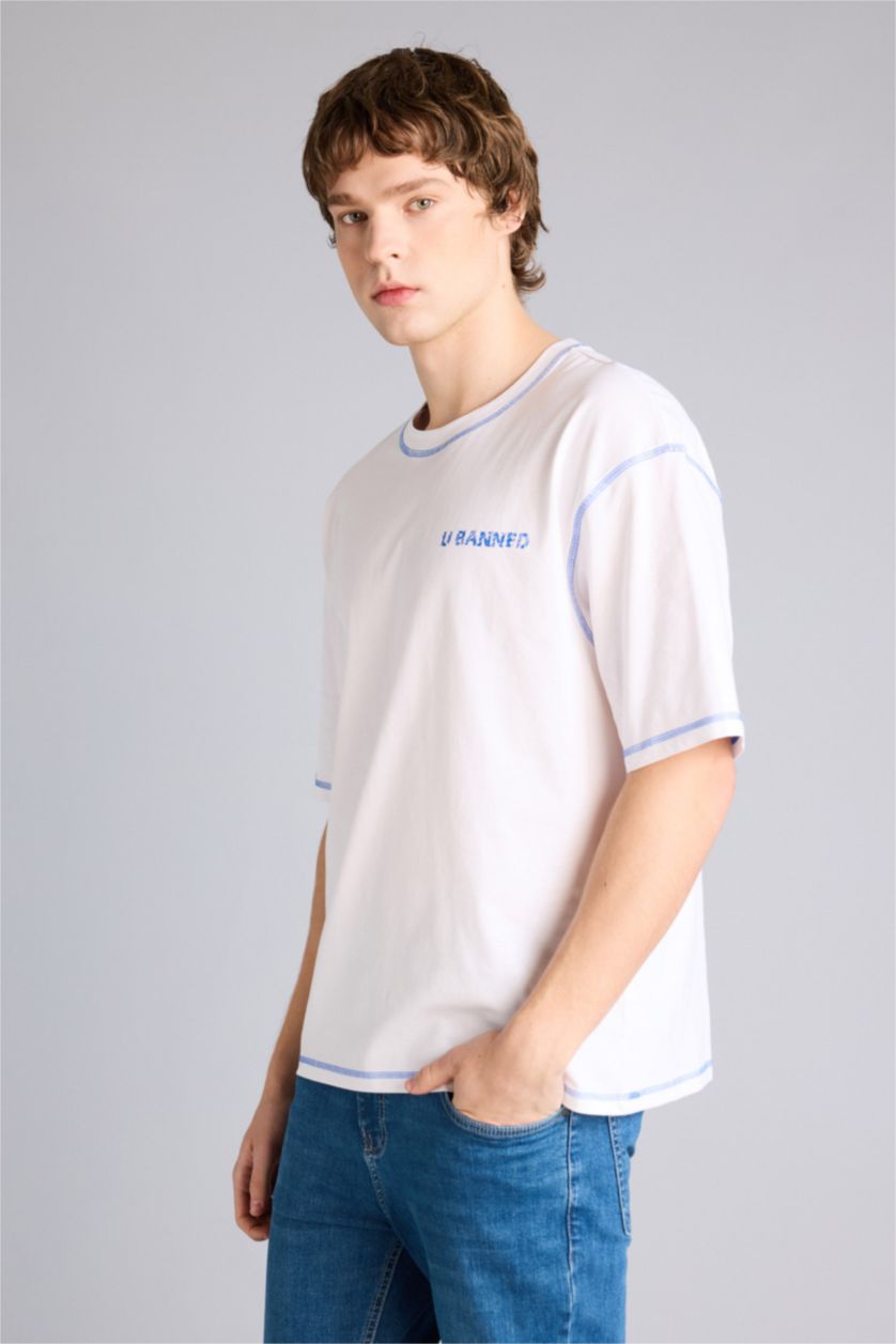 Ерлер ақ 100% мақта Boxy Fit баспалы футболка