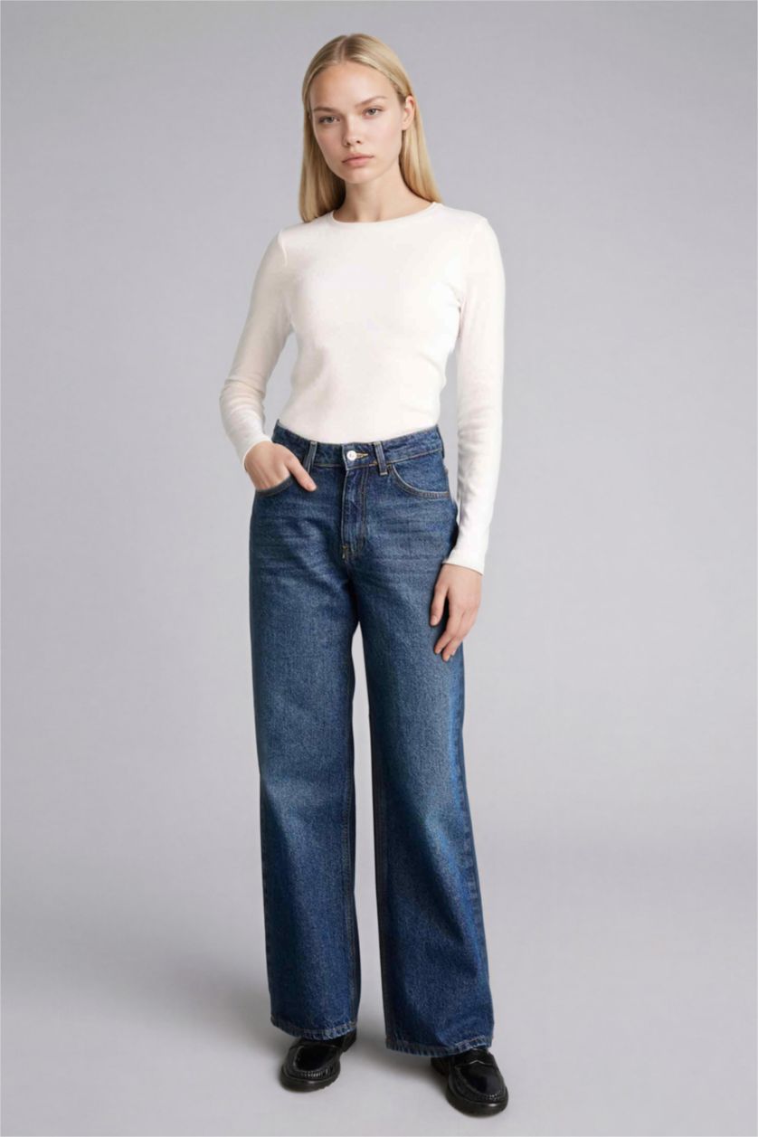 WOMAN Ecru Slim Fit Crew Neck Basic Modal Long Sleeve T-Shirt