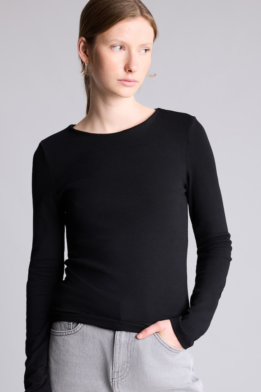 Women Black Slim Fit modal Long Sleeve T-Shirt