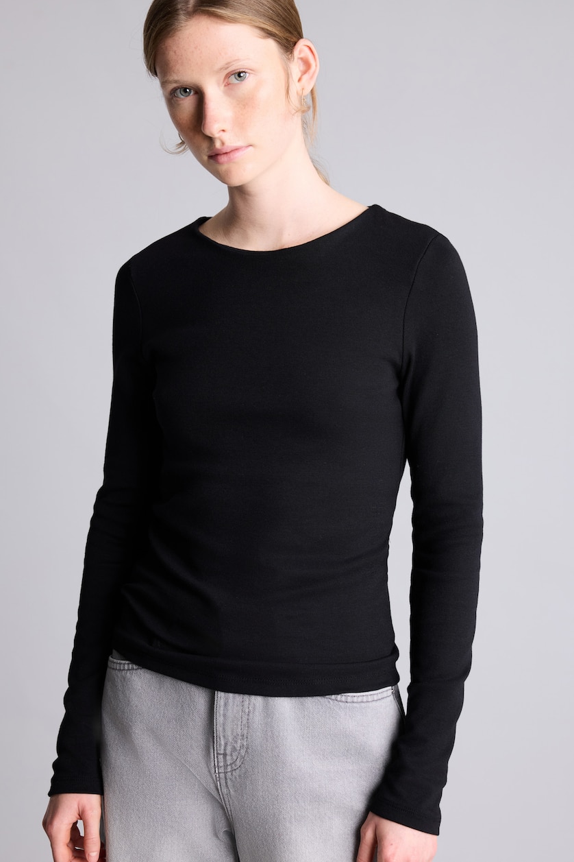 Women Black Slim Fit modal Long Sleeve T-Shirt