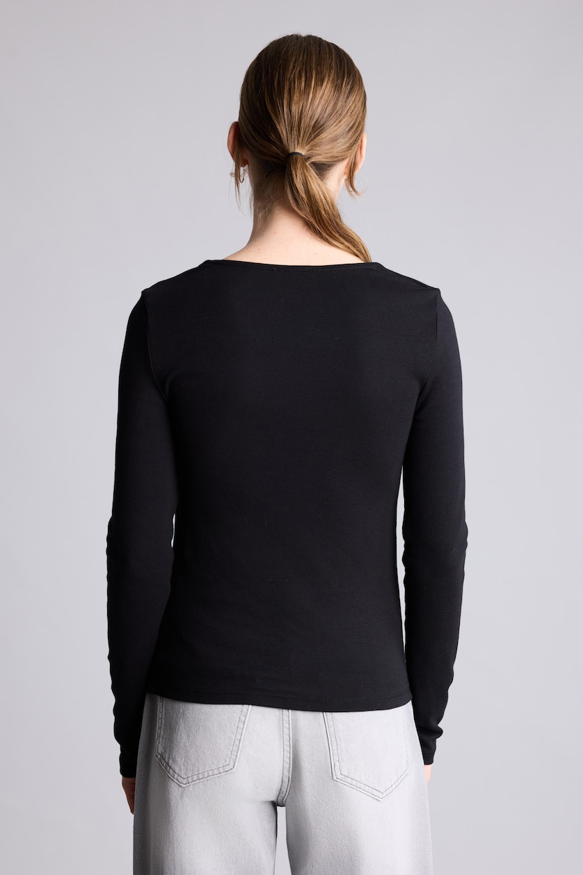 Women Black Slim Fit modal Long Sleeve T-Shirt