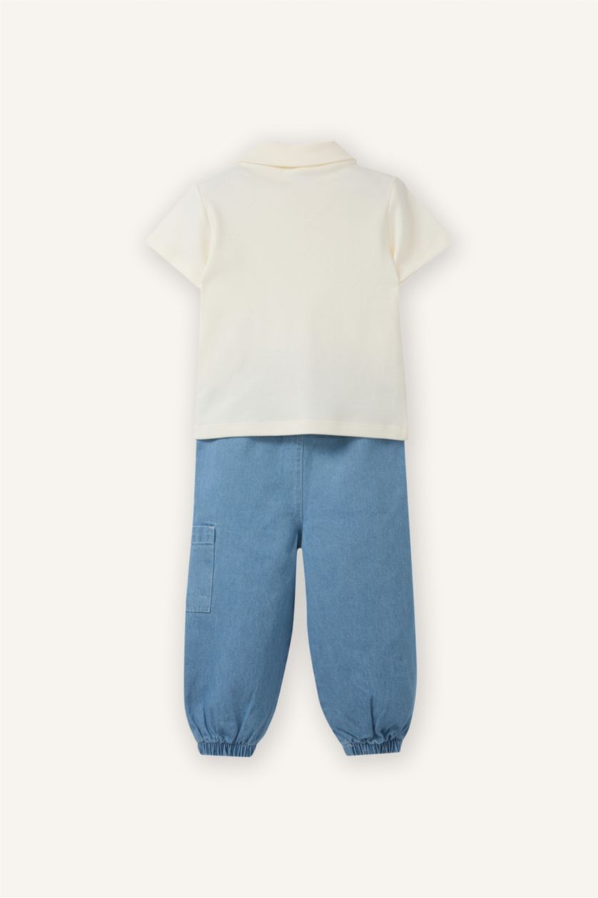 Erkek Bebek Ekru Baskılı 2'li Takım Erkek Bebek