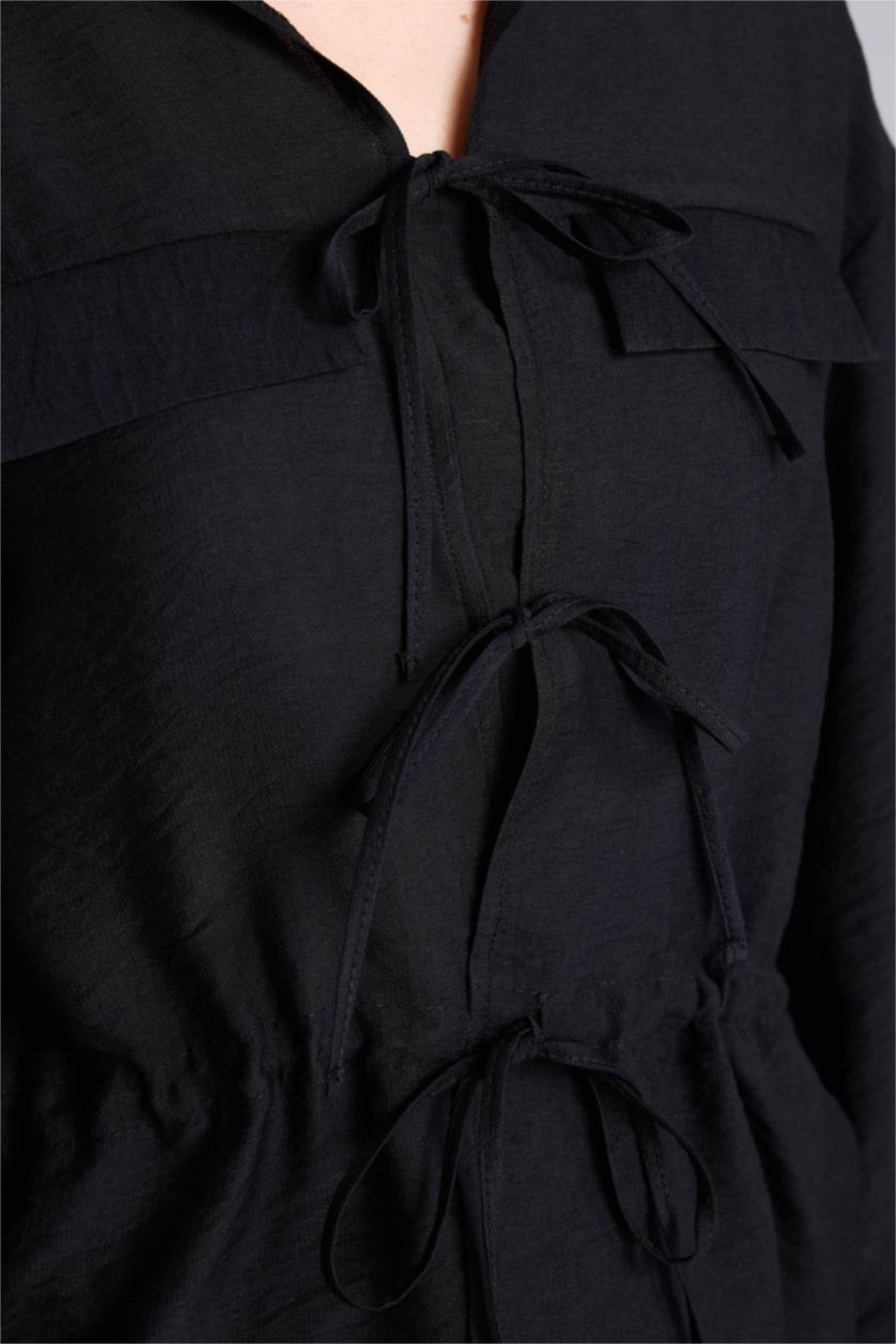 Kadın Siyah Regular Fıt Uzun Kollu Gömlek