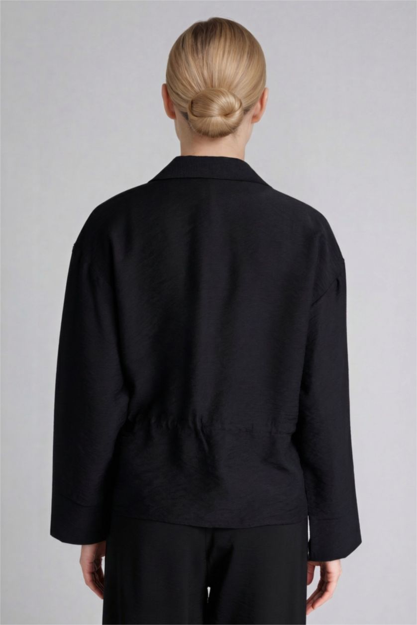 Kadın Siyah Regular Fıt Uzun Kollu Gömlek