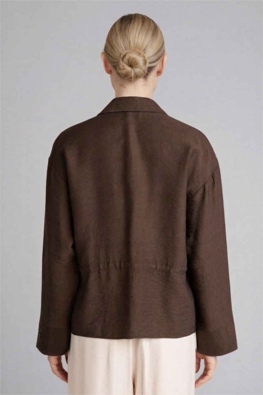 Kadın Kahve Regular Fıt Uzun Kollu Gömlek