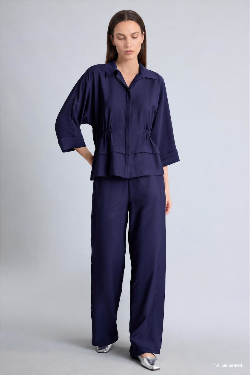 Woman NAVY Modal Straight Wide Leg Pants