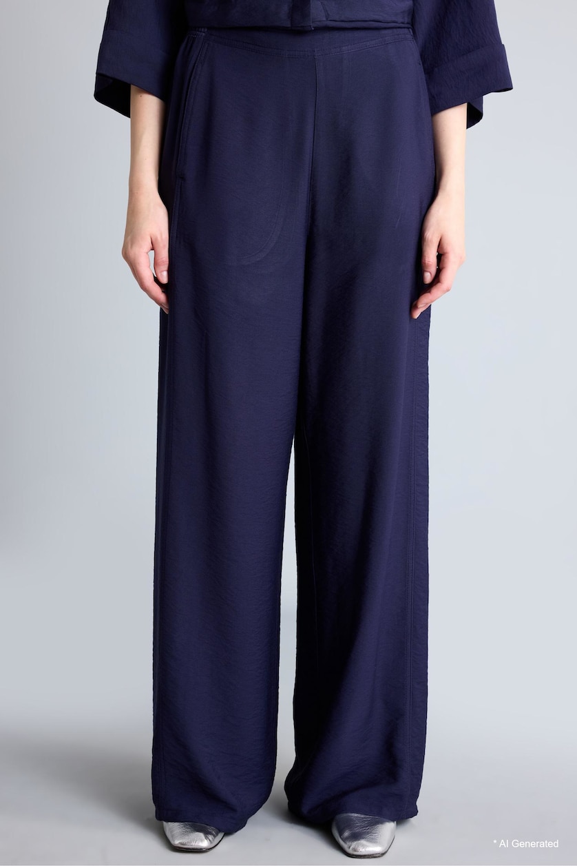 Woman NAVY Modal Straight Wide Leg Pants
