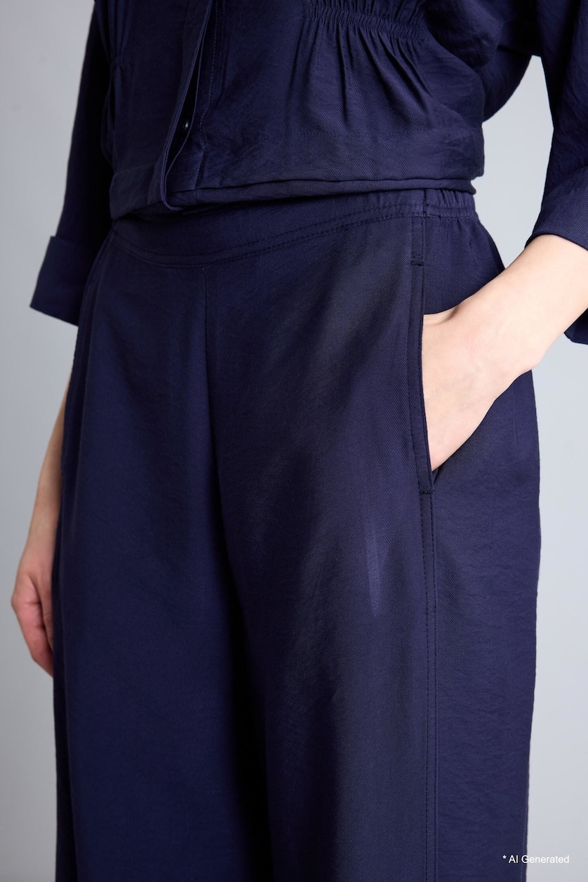 Woman NAVY Modal Straight Wide Leg Pants