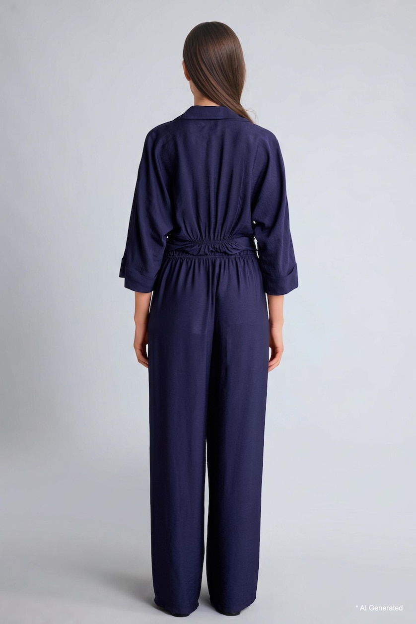 Woman NAVY Modal Straight Wide Leg Pants