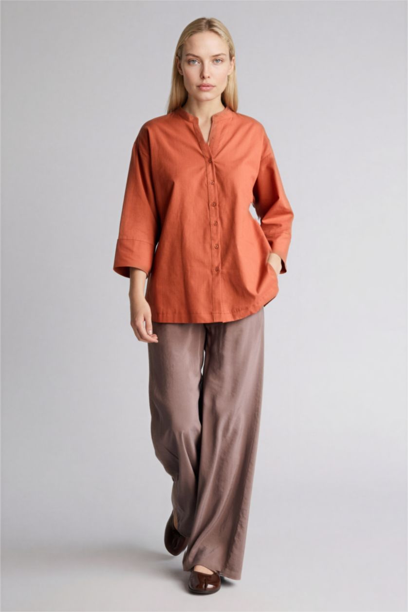 حريمي أنثرا بنطلون منسوج قصة مستقيمة واسعة برجل عادية