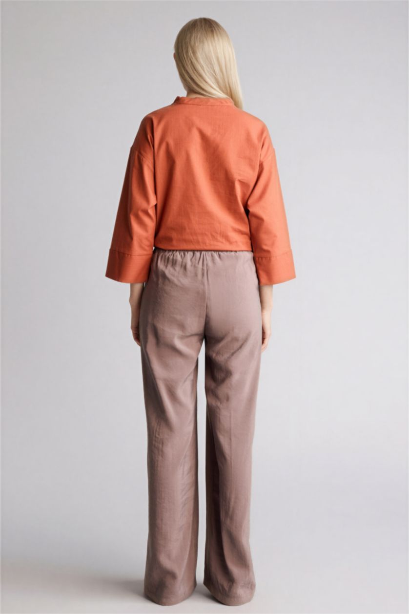 حريمي أنثرا بنطلون منسوج قصة مستقيمة واسعة برجل عادية