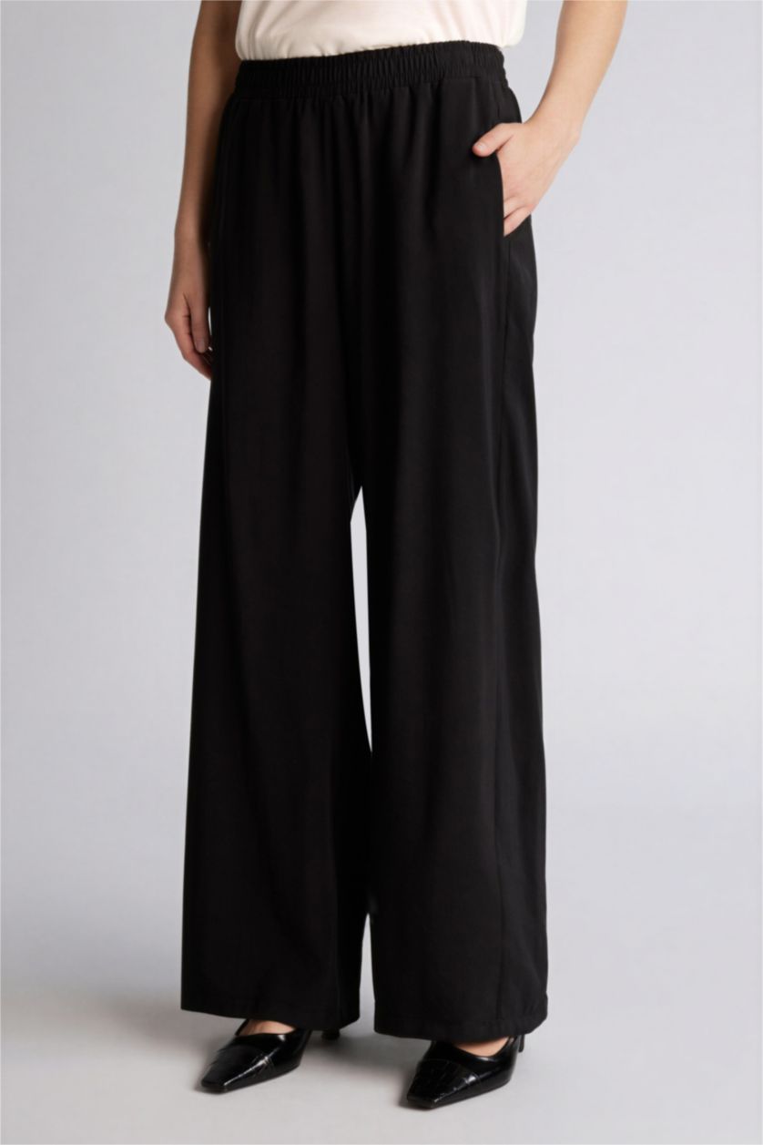 حريمي أسود بنطلون منسوج قصة مستقيمة واسعة برجل عادية