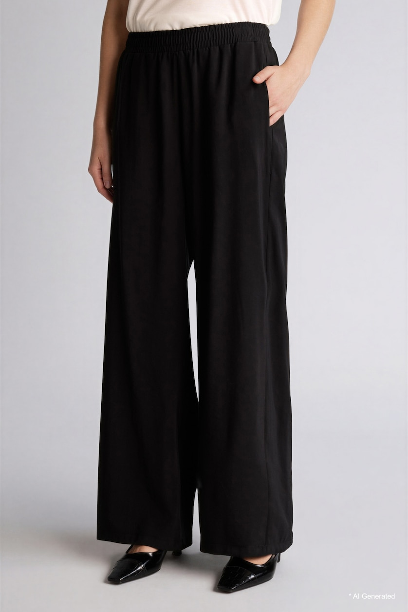 WOMAN Black Straight Wide Modal Trousers