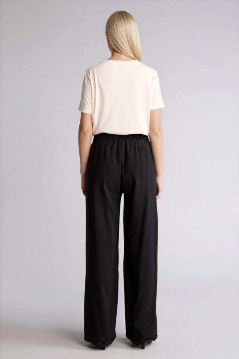 حريمي أسود بنطلون منسوج قصة مستقيمة واسعة برجل عادية