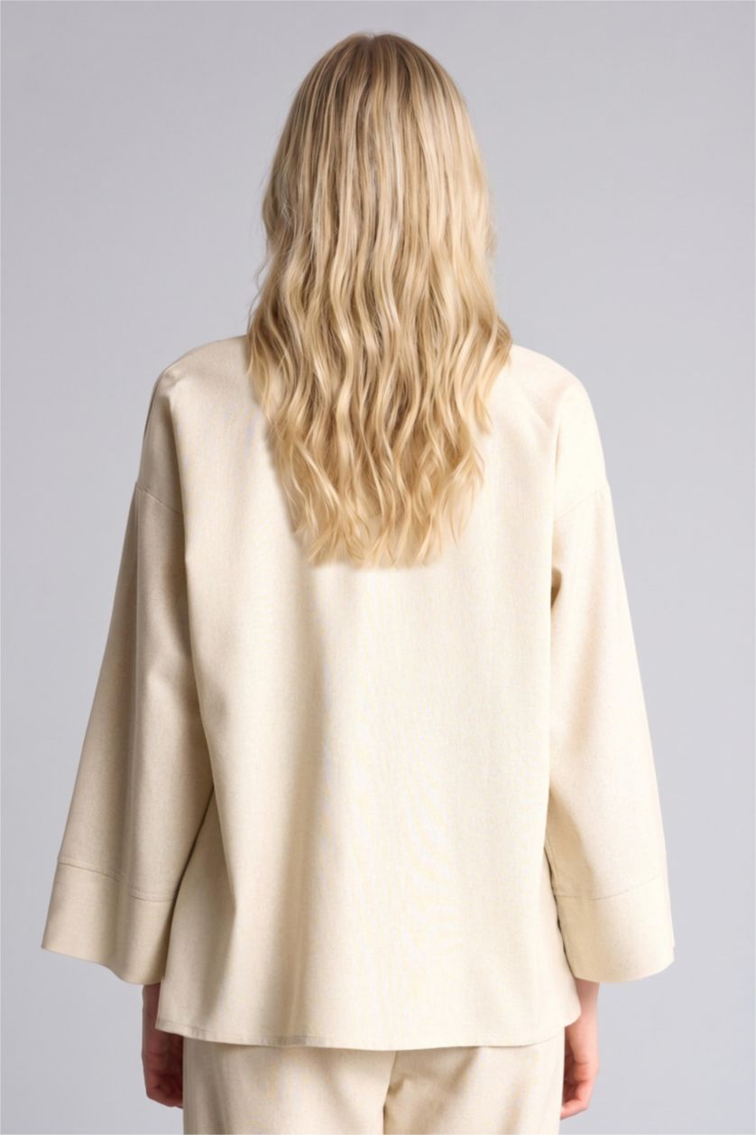 حريمي بيج قميص كم طويل قصة مريحة